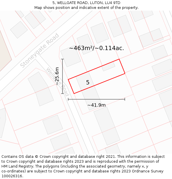 5, WELLGATE ROAD, LUTON, LU4 9TD: Plot and title map