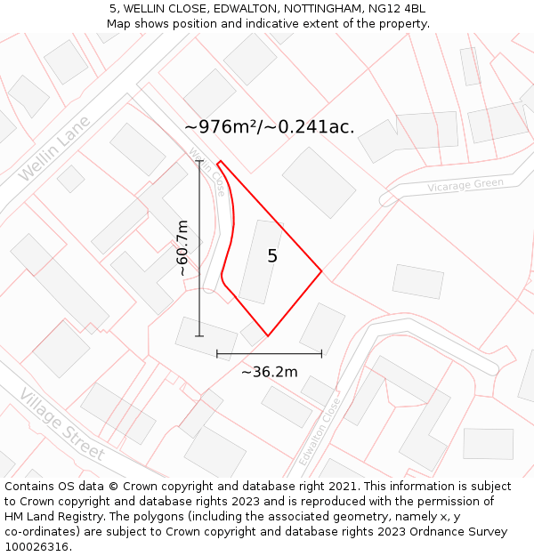 5, WELLIN CLOSE, EDWALTON, NOTTINGHAM, NG12 4BL: Plot and title map