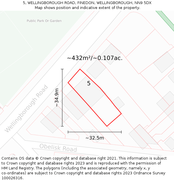 5, WELLINGBOROUGH ROAD, FINEDON, WELLINGBOROUGH, NN9 5DX: Plot and title map