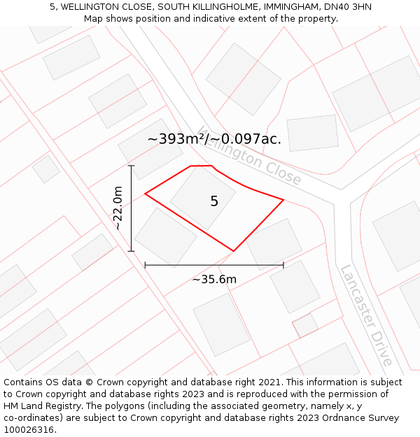 5, WELLINGTON CLOSE, SOUTH KILLINGHOLME, IMMINGHAM, DN40 3HN: Plot and title map