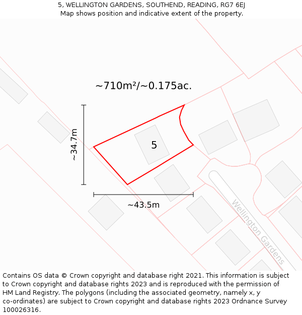 5, WELLINGTON GARDENS, SOUTHEND, READING, RG7 6EJ: Plot and title map