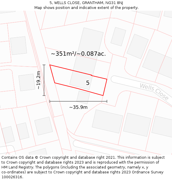 5, WELLS CLOSE, GRANTHAM, NG31 8NJ: Plot and title map