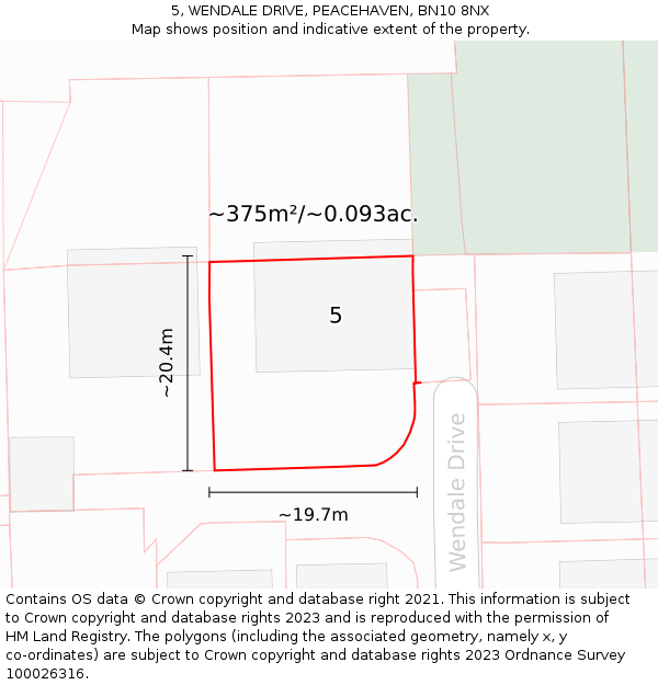 5, WENDALE DRIVE, PEACEHAVEN, BN10 8NX: Plot and title map