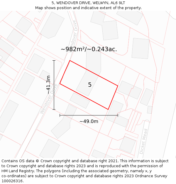 5, WENDOVER DRIVE, WELWYN, AL6 9LT: Plot and title map