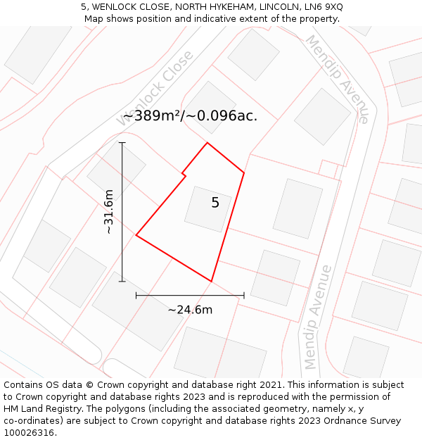 5, WENLOCK CLOSE, NORTH HYKEHAM, LINCOLN, LN6 9XQ: Plot and title map