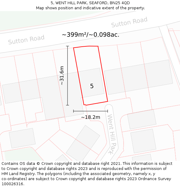 5, WENT HILL PARK, SEAFORD, BN25 4QD: Plot and title map