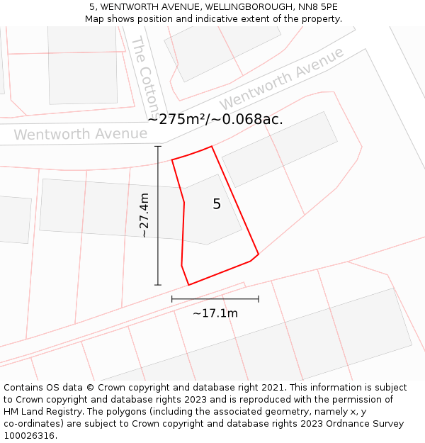 5, WENTWORTH AVENUE, WELLINGBOROUGH, NN8 5PE: Plot and title map