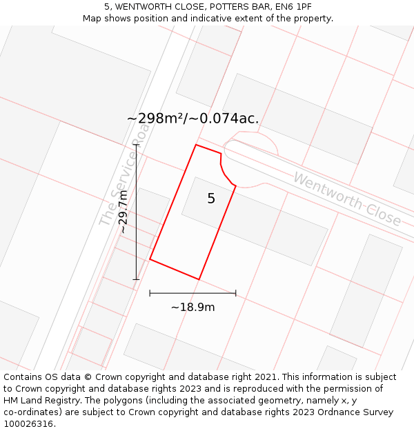 5, WENTWORTH CLOSE, POTTERS BAR, EN6 1PF: Plot and title map