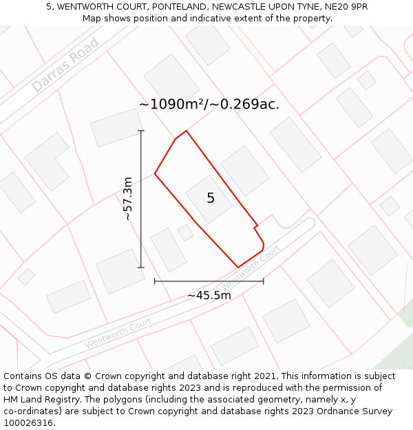 5, WENTWORTH COURT, PONTELAND, NEWCASTLE UPON TYNE, NE20 9PR: Plot and title map