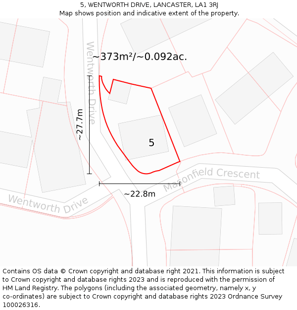 5, WENTWORTH DRIVE, LANCASTER, LA1 3RJ: Plot and title map