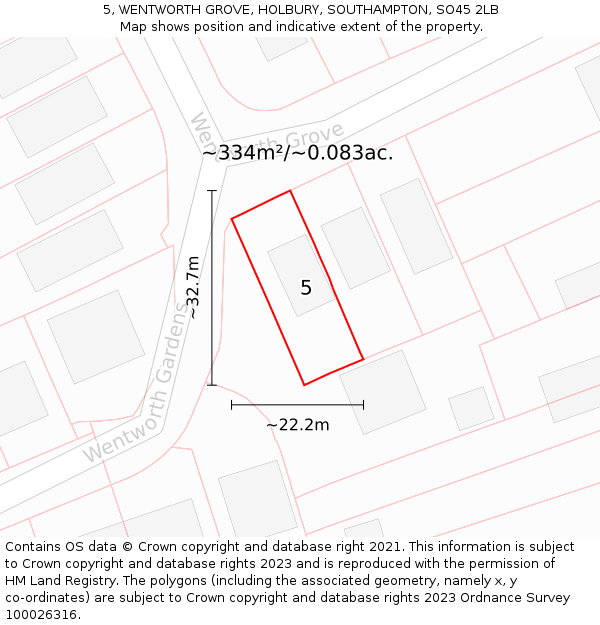 5, WENTWORTH GROVE, HOLBURY, SOUTHAMPTON, SO45 2LB: Plot and title map