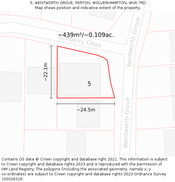 5, WENTWORTH GROVE, PERTON, WOLVERHAMPTON, WV6 7RD: Plot and title map