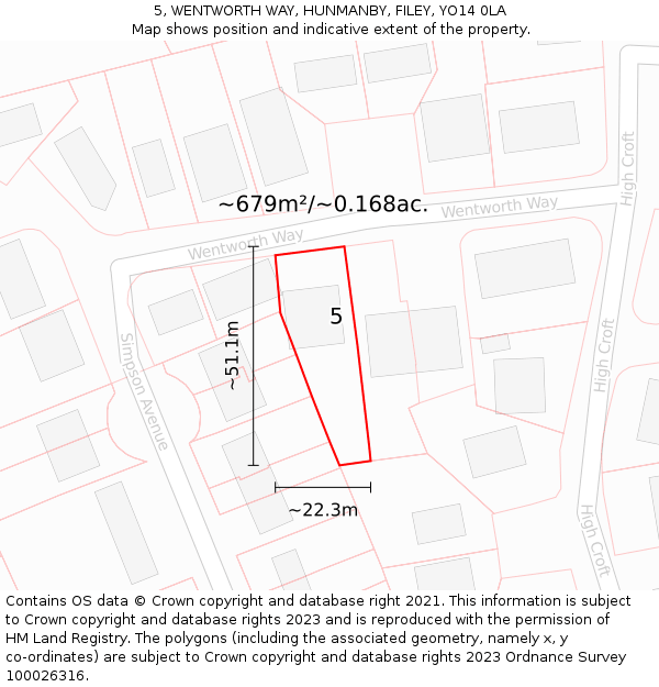 5, WENTWORTH WAY, HUNMANBY, FILEY, YO14 0LA: Plot and title map