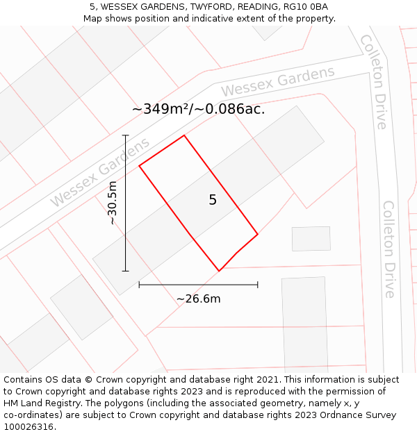 5, WESSEX GARDENS, TWYFORD, READING, RG10 0BA: Plot and title map