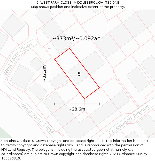 5, WEST FARM CLOSE, MIDDLESBROUGH, TS6 0NE: Plot and title map