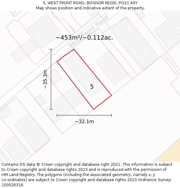 5, WEST FRONT ROAD, BOGNOR REGIS, PO21 4SY: Plot and title map