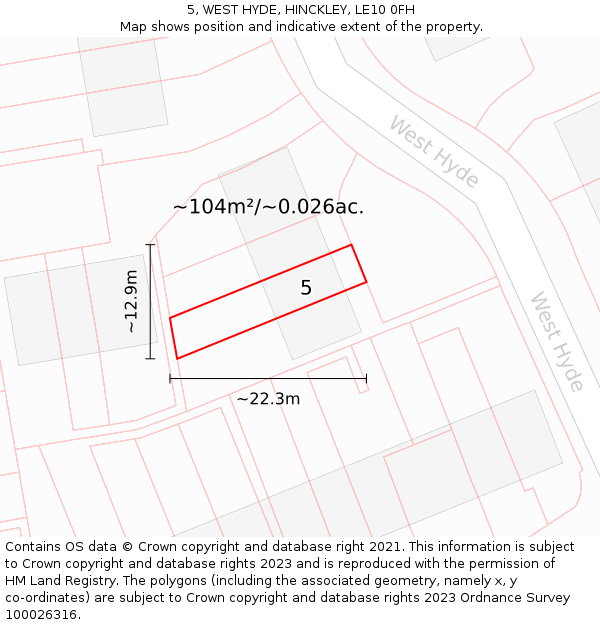 5, WEST HYDE, HINCKLEY, LE10 0FH: Plot and title map