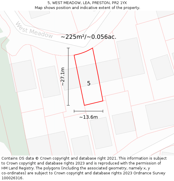 5, WEST MEADOW, LEA, PRESTON, PR2 1YX: Plot and title map