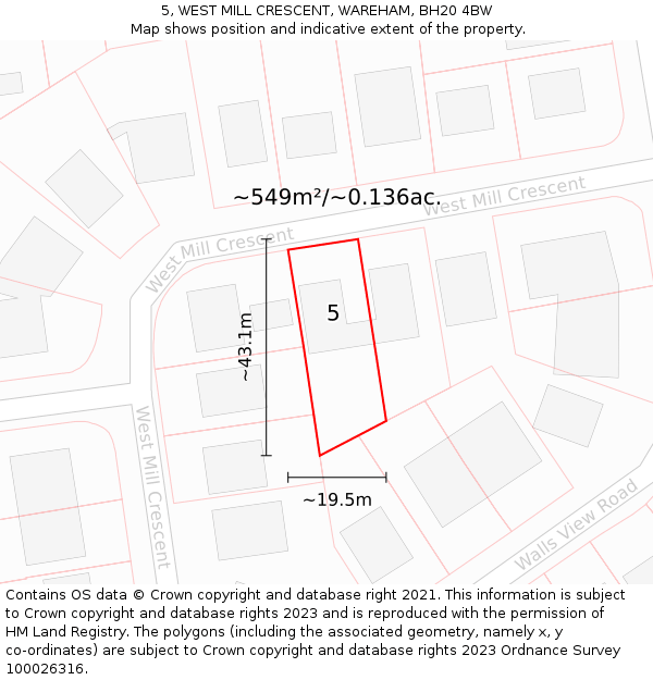 5, WEST MILL CRESCENT, WAREHAM, BH20 4BW: Plot and title map