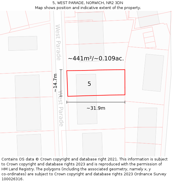 5, WEST PARADE, NORWICH, NR2 3DN: Plot and title map