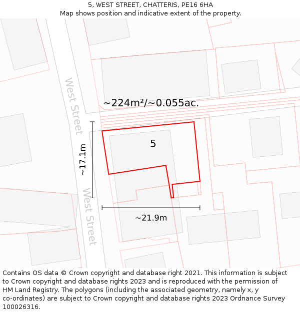 5, WEST STREET, CHATTERIS, PE16 6HA: Plot and title map