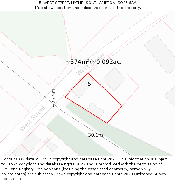 5, WEST STREET, HYTHE, SOUTHAMPTON, SO45 6AA: Plot and title map