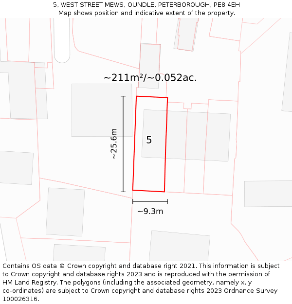 5, WEST STREET MEWS, OUNDLE, PETERBOROUGH, PE8 4EH: Plot and title map