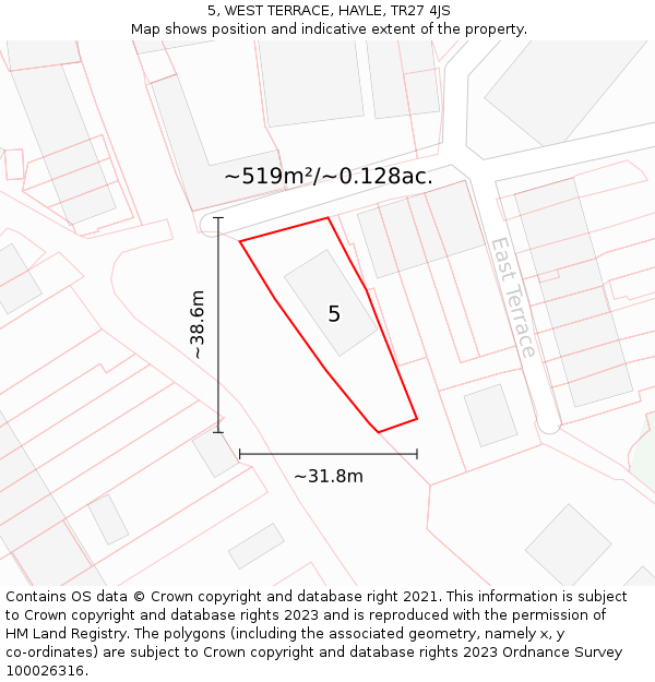 5, WEST TERRACE, HAYLE, TR27 4JS: Plot and title map