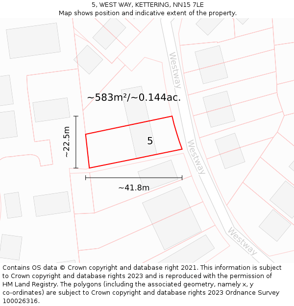 5, WEST WAY, KETTERING, NN15 7LE: Plot and title map