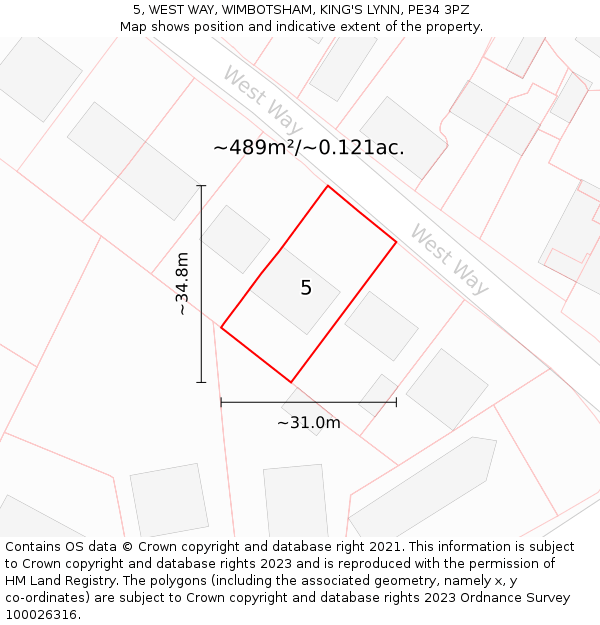 5, WEST WAY, WIMBOTSHAM, KING'S LYNN, PE34 3PZ: Plot and title map