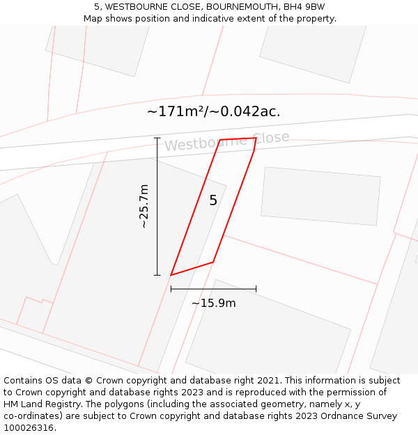 5, WESTBOURNE CLOSE, BOURNEMOUTH, BH4 9BW: Plot and title map