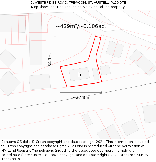 5, WESTBRIDGE ROAD, TREWOON, ST. AUSTELL, PL25 5TE: Plot and title map