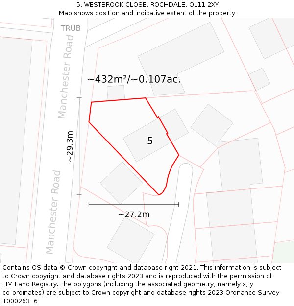 5, WESTBROOK CLOSE, ROCHDALE, OL11 2XY: Plot and title map