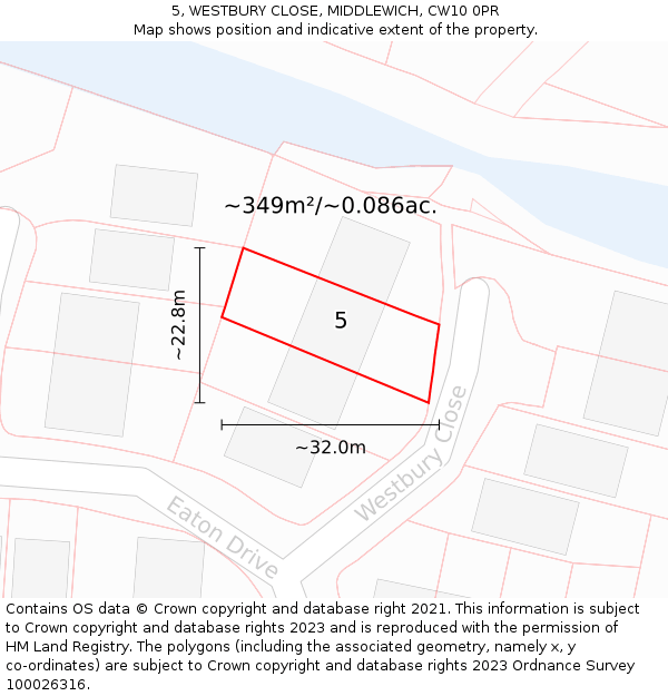 5, WESTBURY CLOSE, MIDDLEWICH, CW10 0PR: Plot and title map