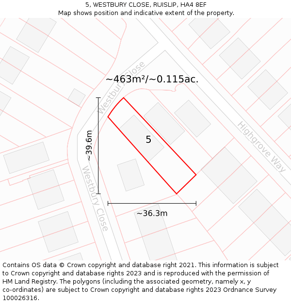 5, WESTBURY CLOSE, RUISLIP, HA4 8EF: Plot and title map