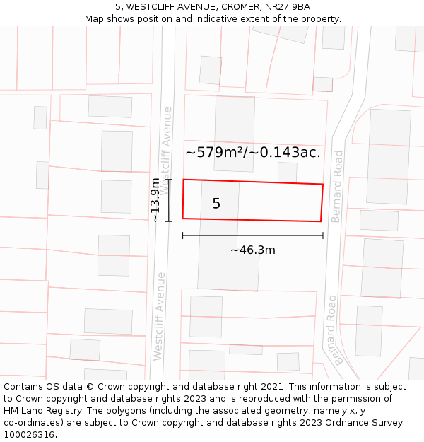 5, WESTCLIFF AVENUE, CROMER, NR27 9BA: Plot and title map