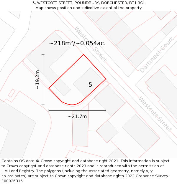 5, WESTCOTT STREET, POUNDBURY, DORCHESTER, DT1 3SL: Plot and title map