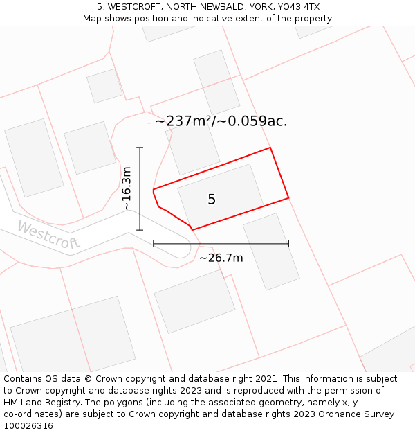 5, WESTCROFT, NORTH NEWBALD, YORK, YO43 4TX: Plot and title map