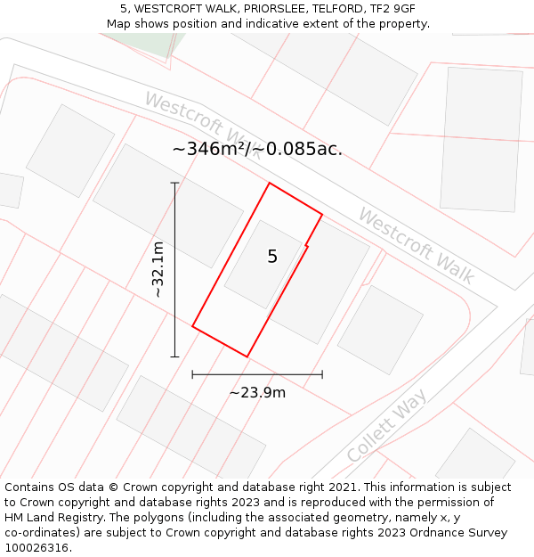 5, WESTCROFT WALK, PRIORSLEE, TELFORD, TF2 9GF: Plot and title map