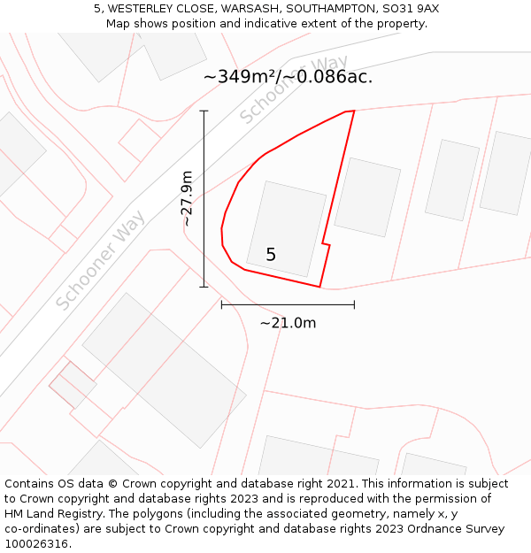 5, WESTERLEY CLOSE, WARSASH, SOUTHAMPTON, SO31 9AX: Plot and title map