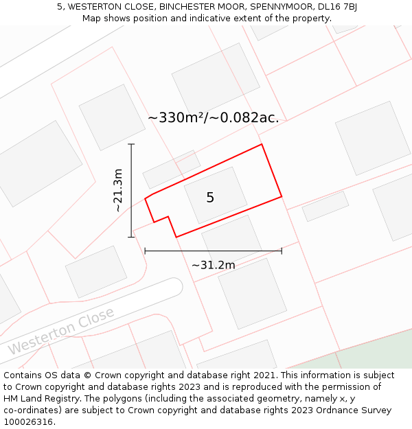 5, WESTERTON CLOSE, BINCHESTER MOOR, SPENNYMOOR, DL16 7BJ: Plot and title map