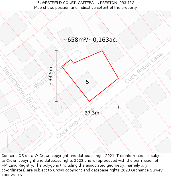 5, WESTFIELD COURT, CATTERALL, PRESTON, PR3 1FG: Plot and title map