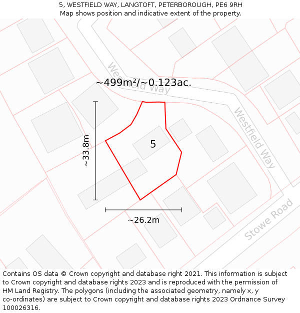 5, WESTFIELD WAY, LANGTOFT, PETERBOROUGH, PE6 9RH: Plot and title map