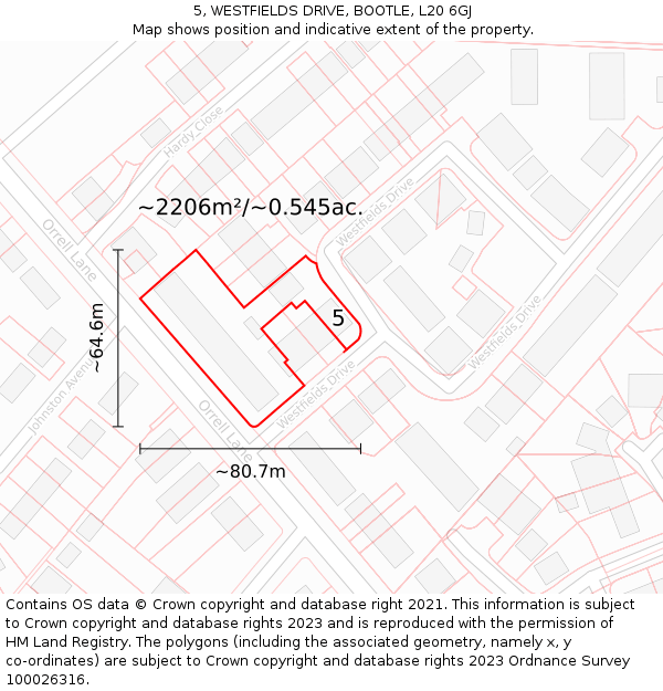 5, WESTFIELDS DRIVE, BOOTLE, L20 6GJ: Plot and title map