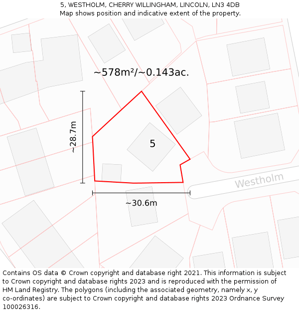 5, WESTHOLM, CHERRY WILLINGHAM, LINCOLN, LN3 4DB: Plot and title map