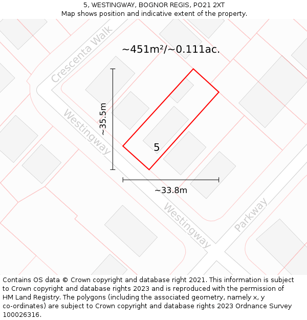 5, WESTINGWAY, BOGNOR REGIS, PO21 2XT: Plot and title map