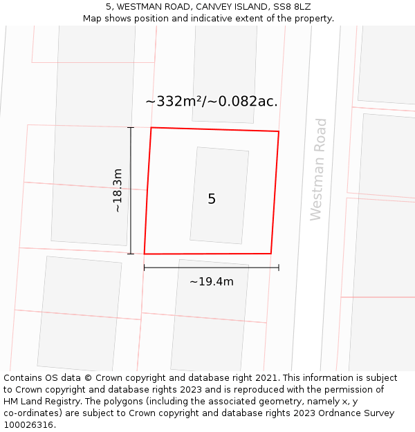 5, WESTMAN ROAD, CANVEY ISLAND, SS8 8LZ: Plot and title map