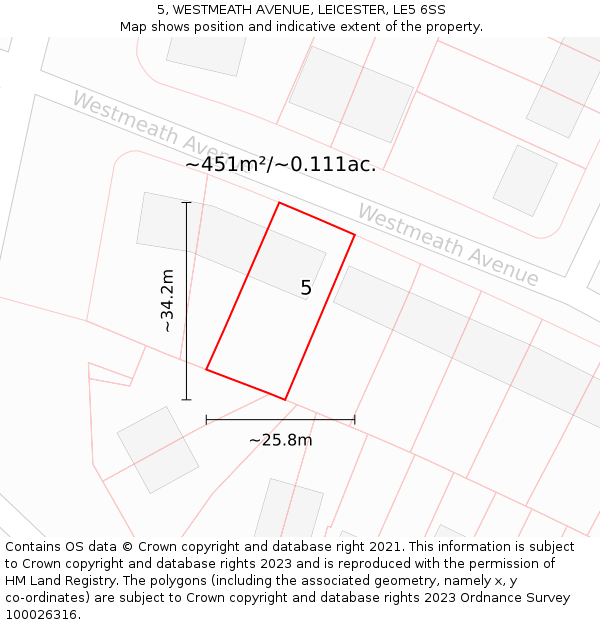 5, WESTMEATH AVENUE, LEICESTER, LE5 6SS: Plot and title map