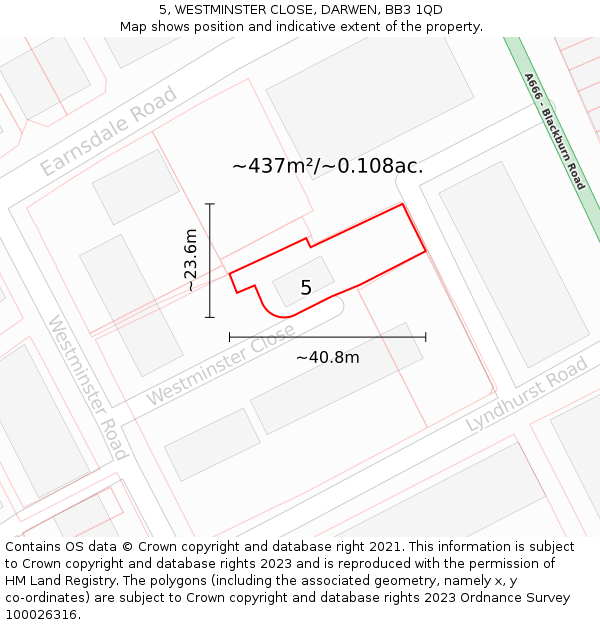 5, WESTMINSTER CLOSE, DARWEN, BB3 1QD: Plot and title map