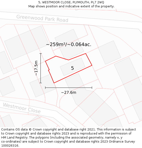 5, WESTMOOR CLOSE, PLYMOUTH, PL7 2WQ: Plot and title map